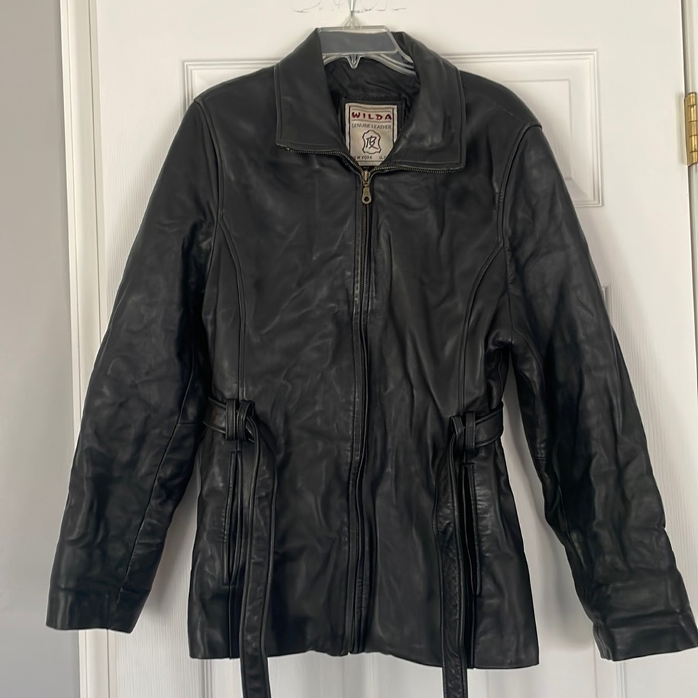 Womens genuine Leather Black coat. Runs small